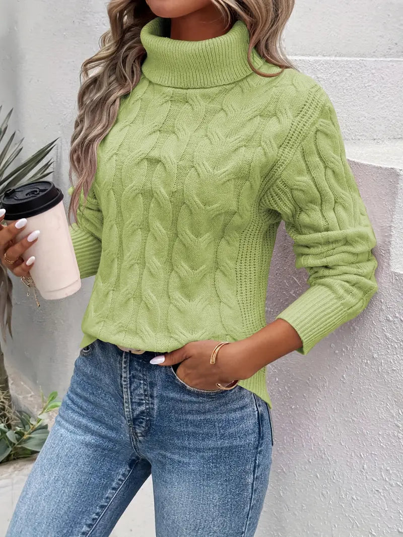 Women's sweater cotton turtleneck cable pattern warm