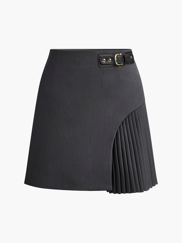 Women's skirt woven fabric with side buckle short fashion