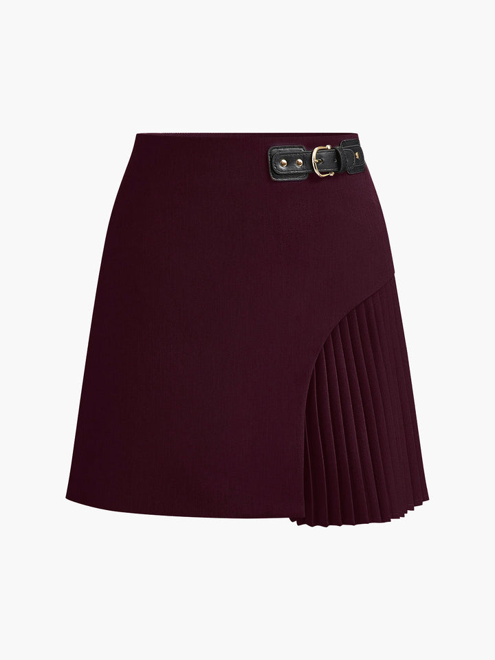 Women's skirt woven fabric with side buckle short fashion