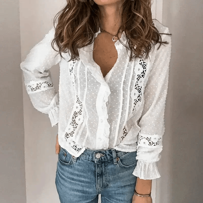 Elegant long-sleeve blouse for women with button details – ideal for festive occasions