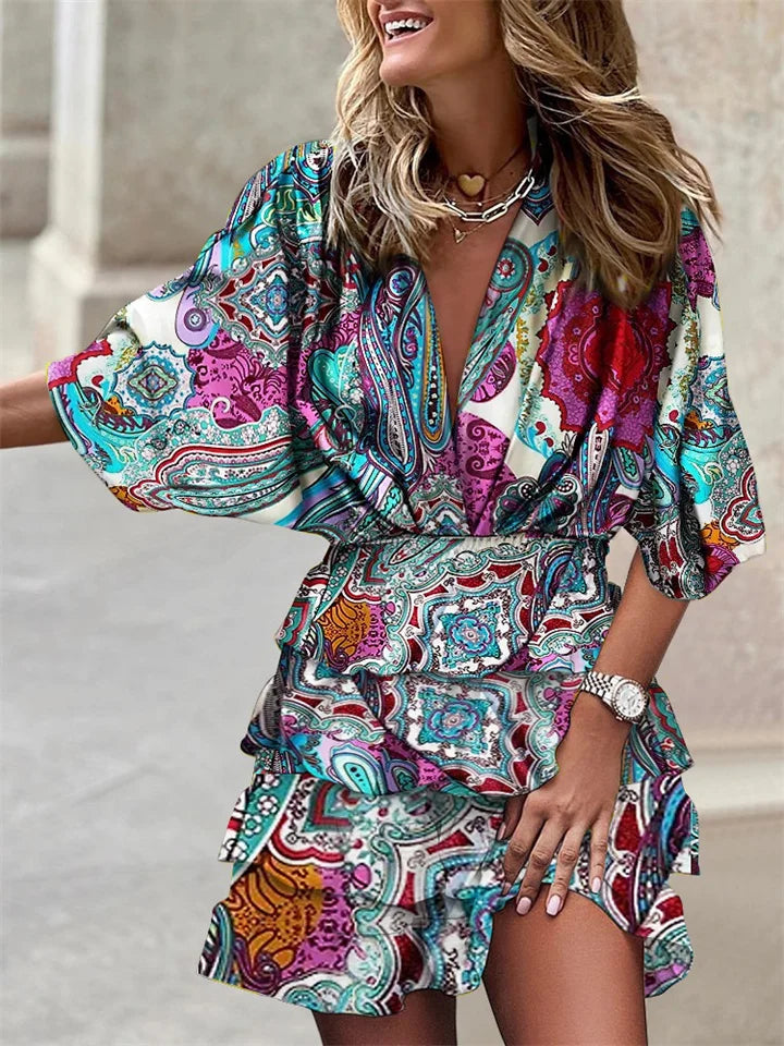 Airy summer dress women V-neck ruffles belt midi