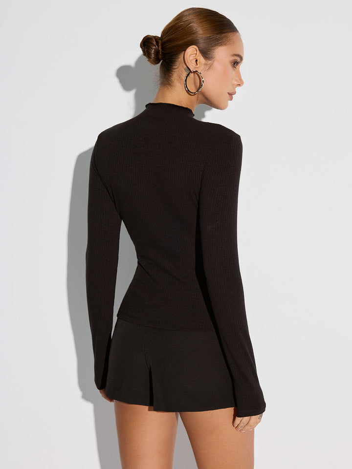 Elegant women's blouse long sleeve – mesh neckline, round neck, soft fabric