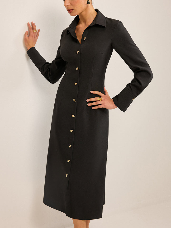 Elegant long-sleeve shirt dress with button placket