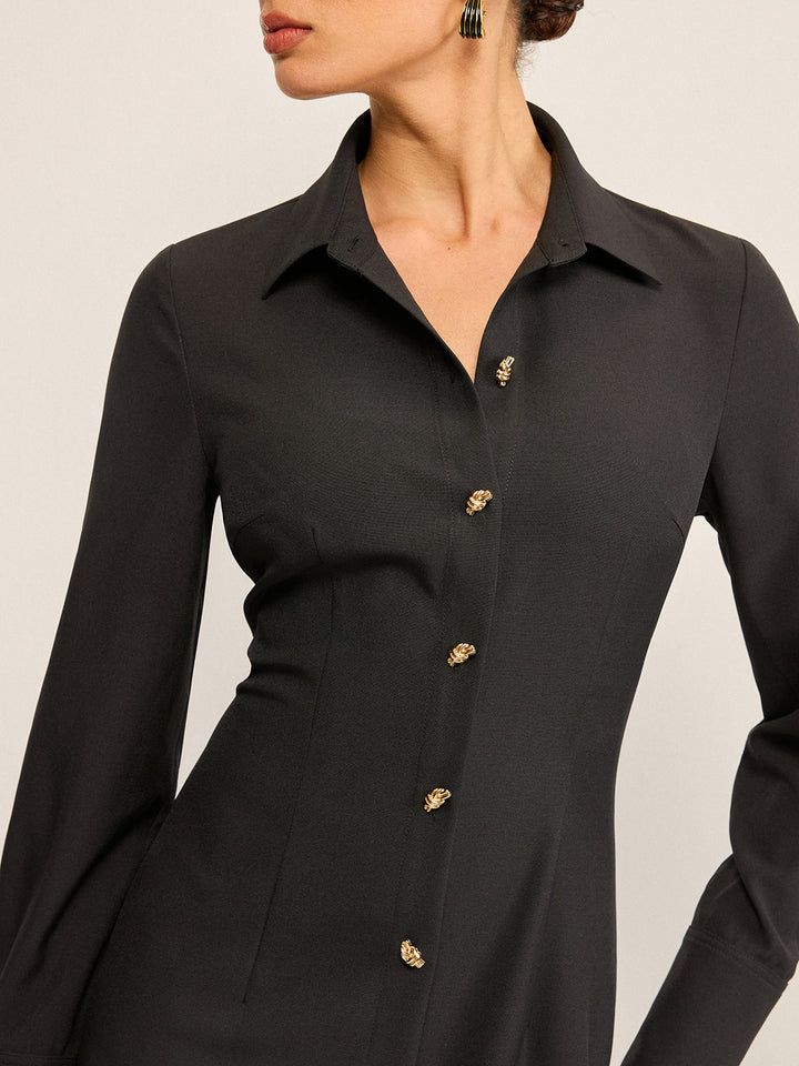 Elegant long-sleeve shirt dress with button placket