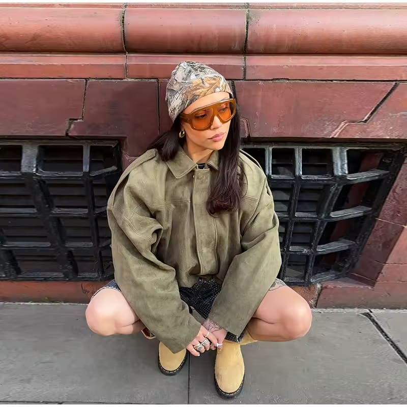 Veste oversize pour femme en suède – Veste élégante pour toutes les occasions