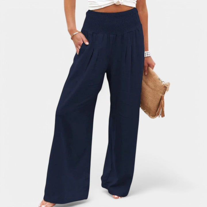 Pantalon en lin pour femmes avec taille élastique – pantalon d'été léger avec jambe droite