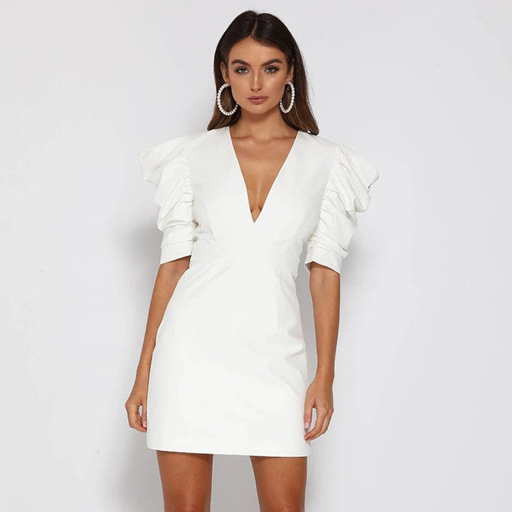 Elegant mini dress with puff sleeves | Luxurious evening dress light & fine