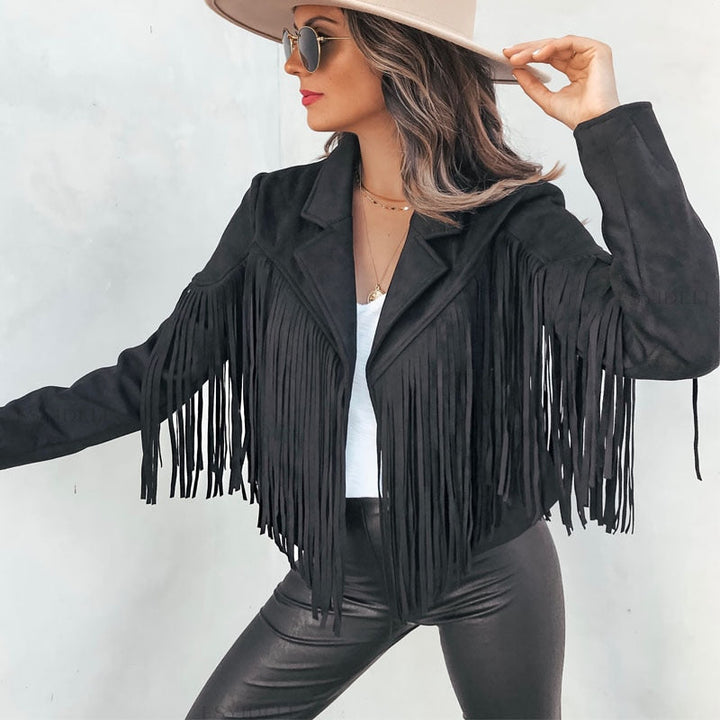 Boho Suede Fringe Jacket – Vegan Suede, Women's West Festival Coat