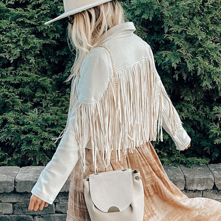Boho Suede Fringe Jacket – Vegan Suede, Women's West Festival Coat