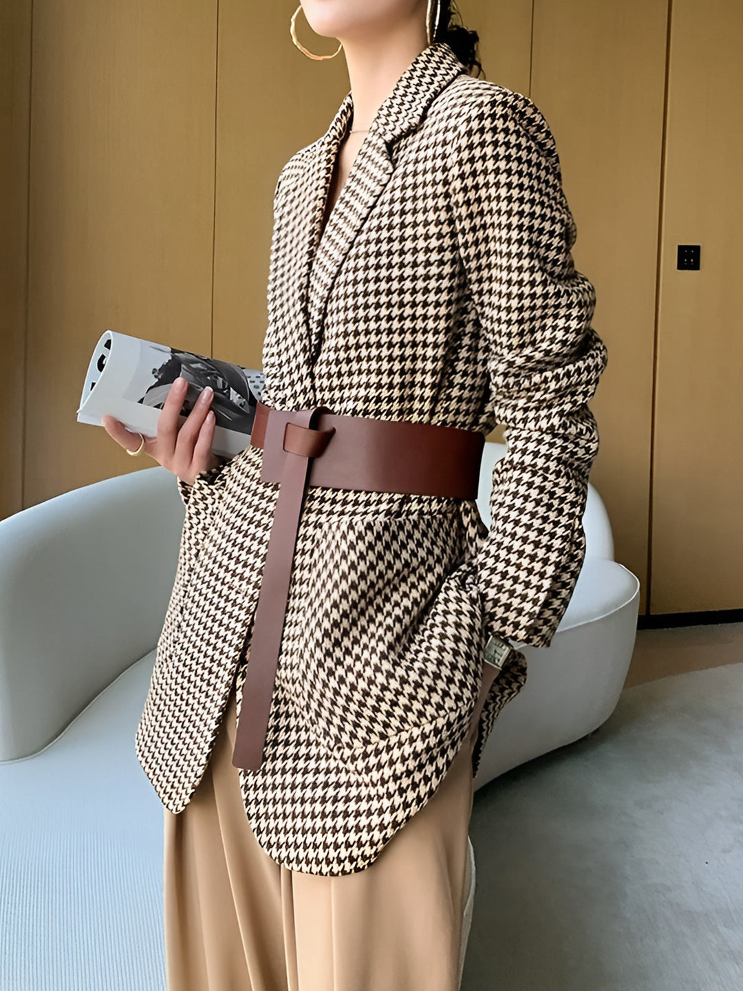 Hahnentritt blazer with belt