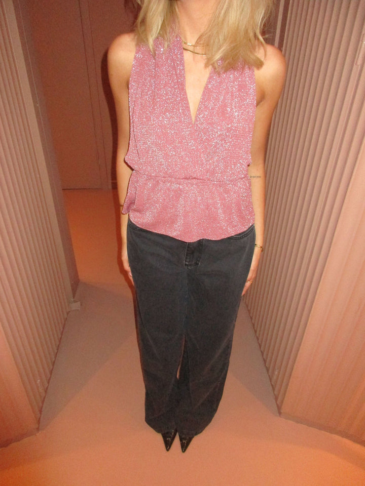 Women's Strappy Top Shiny Suede - Chic and Party-Ready