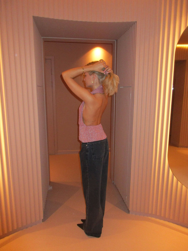 Women's Strappy Top Shiny Suede - Chic and Party-Ready