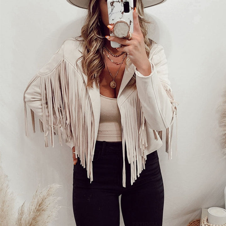 Boho Suede Fringe Jacket – Vegan Suede, Women's West Festival Coat