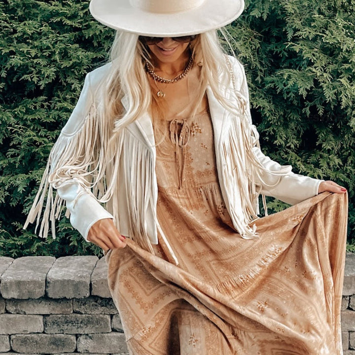 Boho Suede Fringe Jacket – Vegan Suede, Women's West Festival Coat