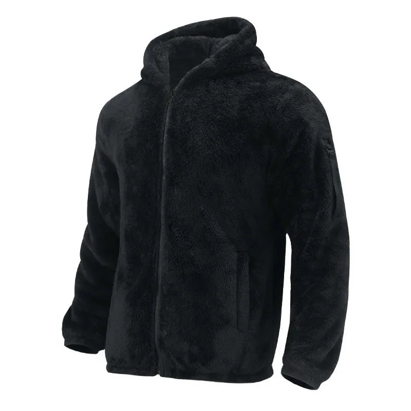 Men's fleece jacket with hood sporty practical
