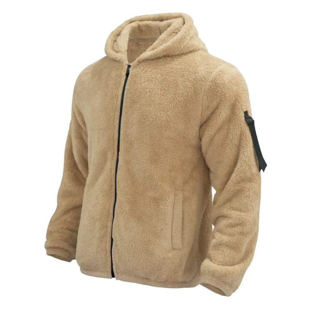 Men's fleece jacket with hood sporty practical