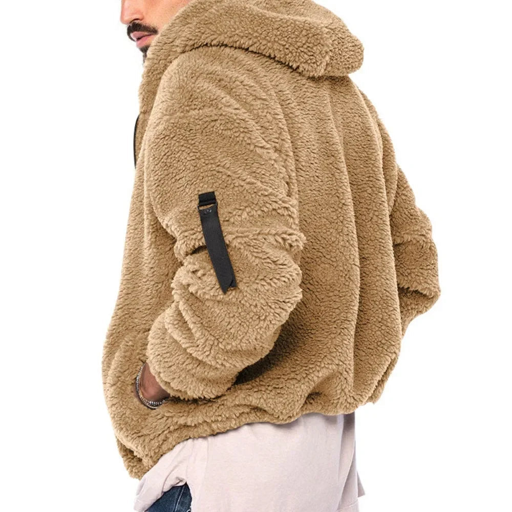 Men's fleece jacket with hood sporty practical