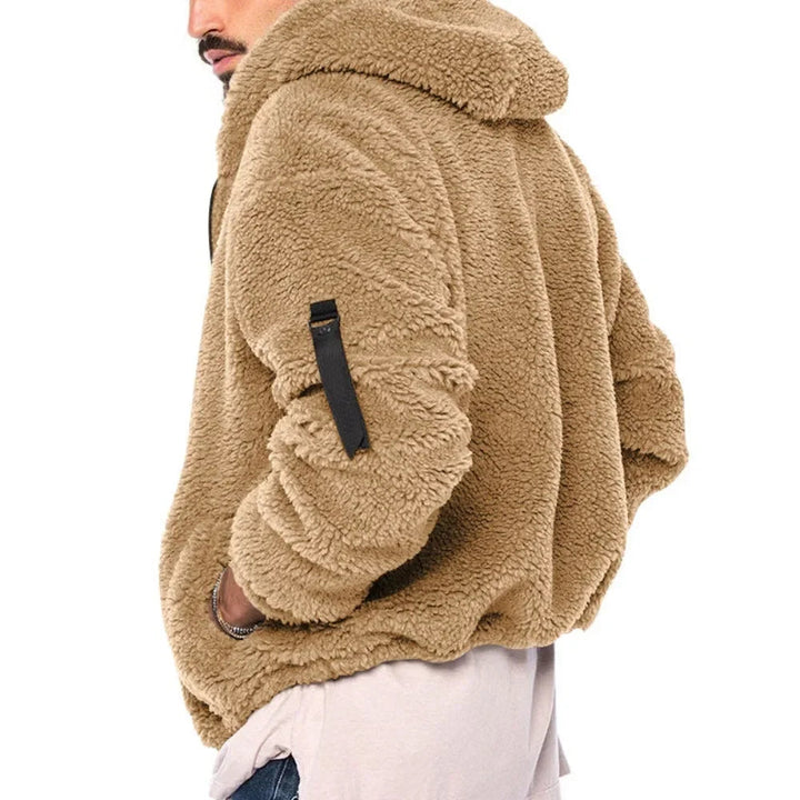 Men's fleece jacket with hood sporty practical