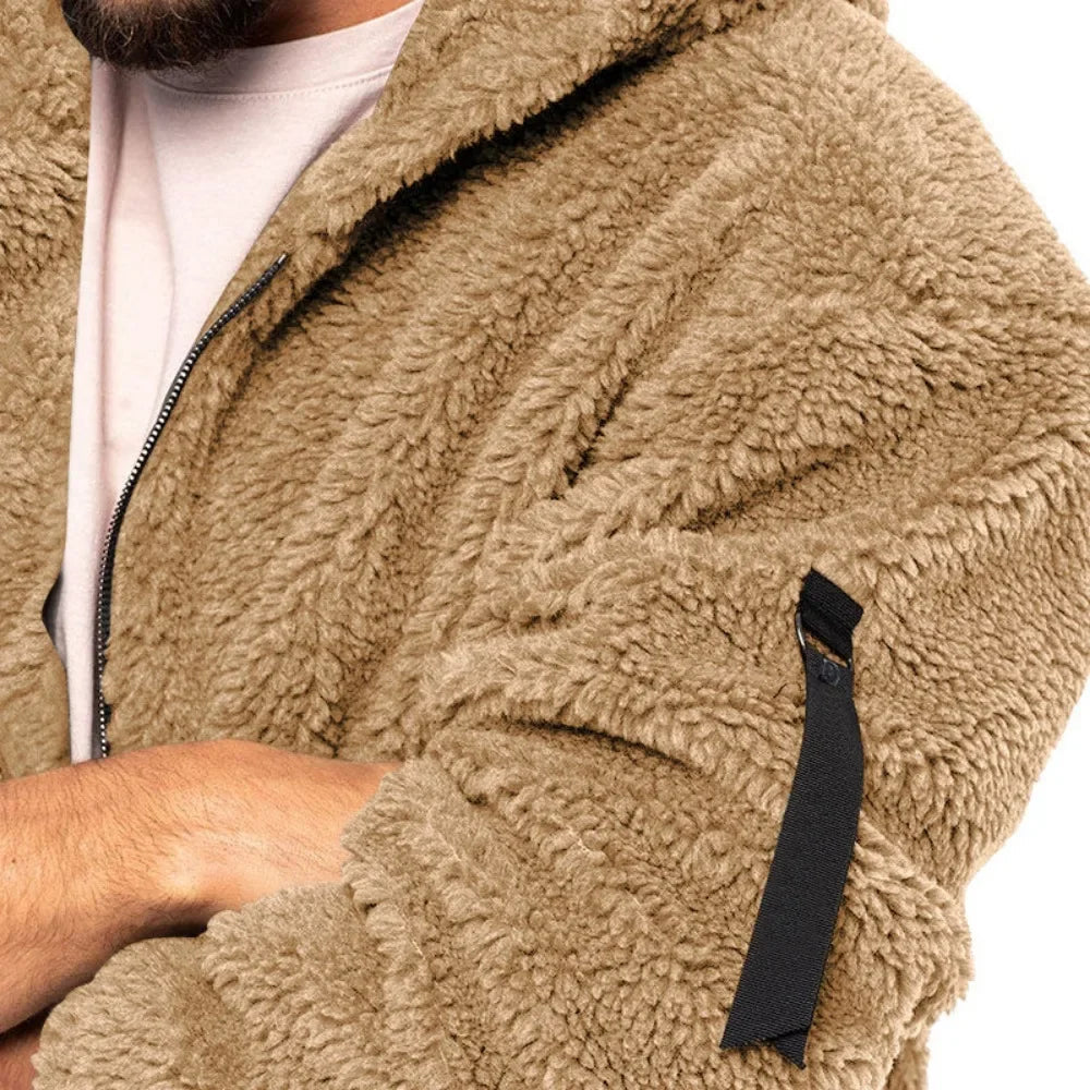 Men's fleece jacket with hood sporty practical