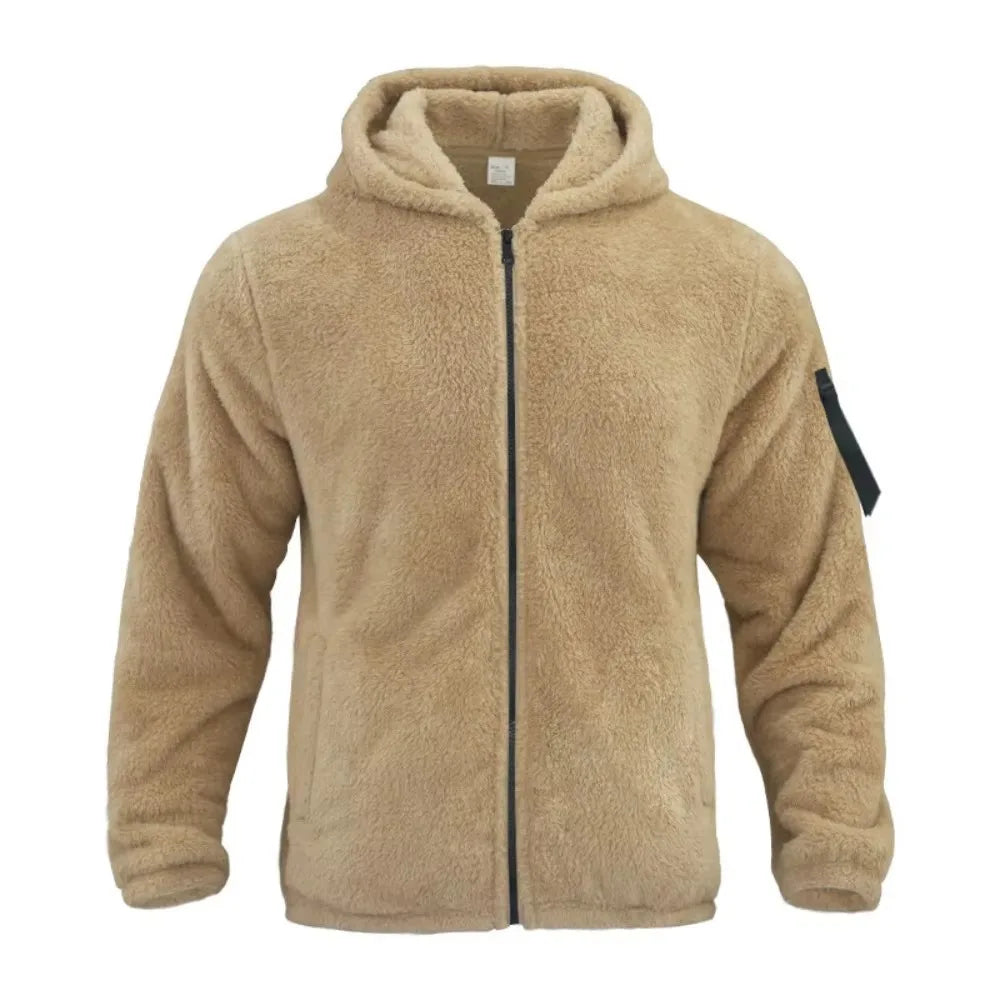 Men's fleece jacket with hood sporty practical