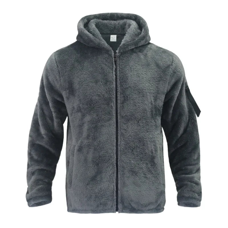 Men's fleece jacket with hood sporty practical