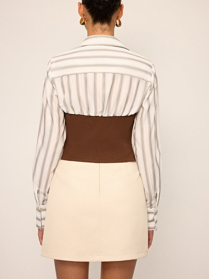 Women's Shirt Long Sleeve Striped Contrast Rib Knit Cotton