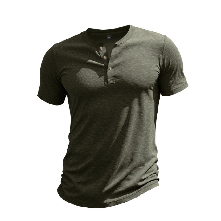 Men's Henley T-Shirt Cotton Casual with Button Placket