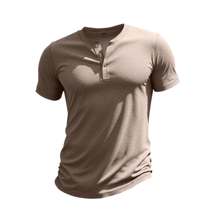 Men's Henley T-Shirt Cotton Casual with Button Placket