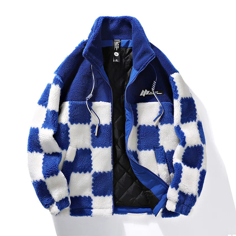 Men's Jacket Fleece Checkerboard Pattern Trendy Design