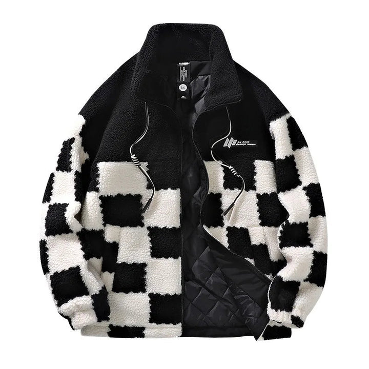 Men's Jacket Fleece Checkerboard Pattern Trendy Design