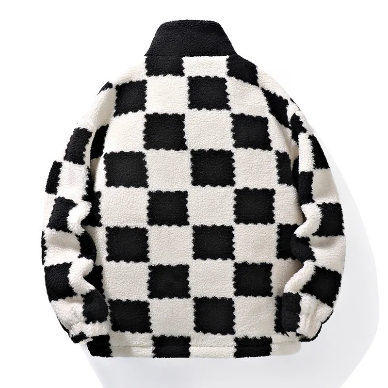 Men's Jacket Fleece Checkerboard Pattern Trendy Design