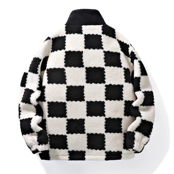 Men's Jacket Fleece Checkerboard Pattern Trendy Design