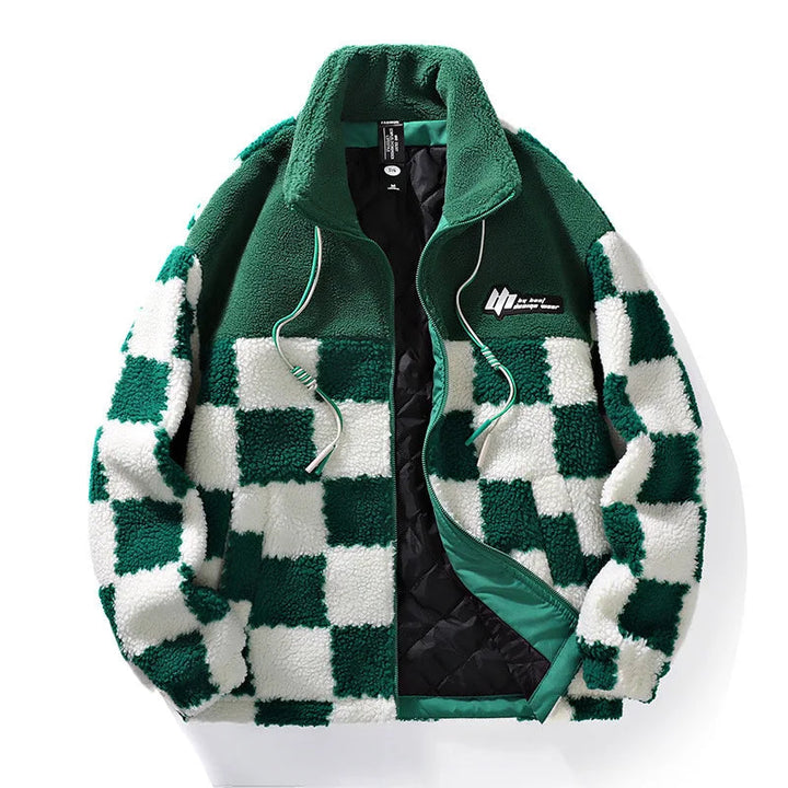 Men's Jacket Fleece Checkerboard Pattern Trendy Design