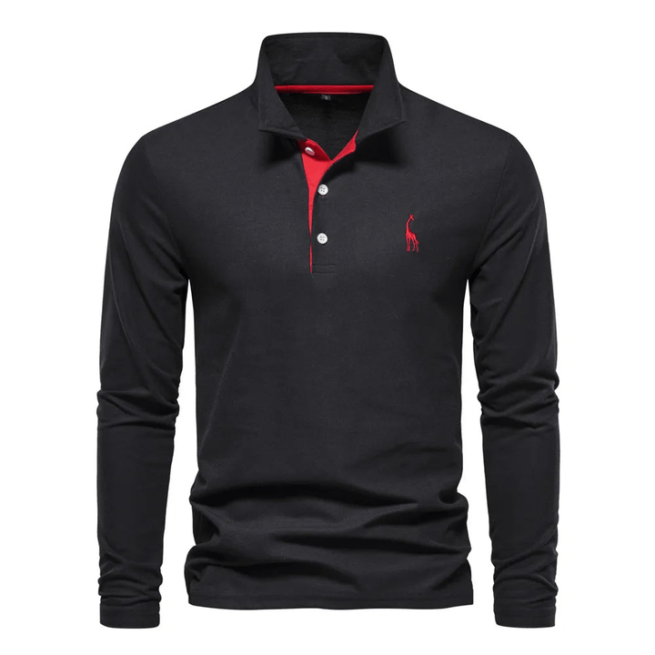Men's long-sleeve polo shirt with elegant details made of high-quality cotton