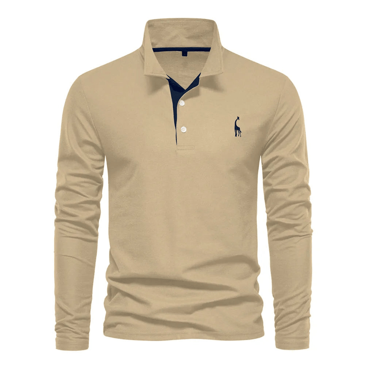 Men's long-sleeve polo shirt with elegant details made of high-quality cotton