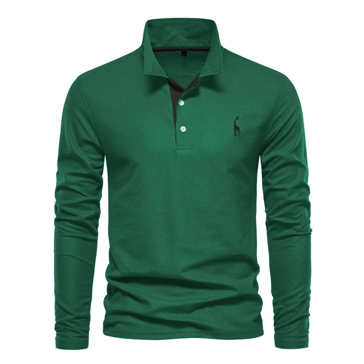 Men's long-sleeve polo shirt with elegant details made of high-quality cotton