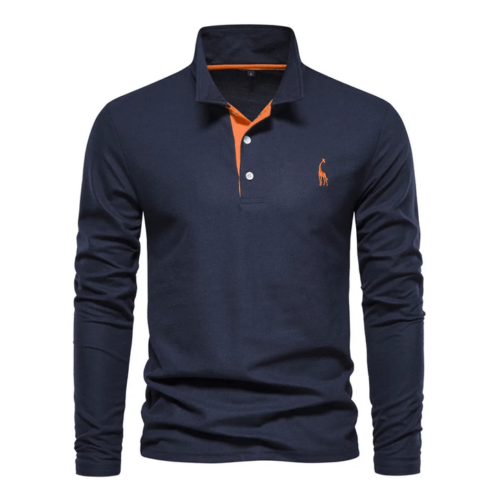 Men's long-sleeve polo shirt with elegant details made of high-quality cotton