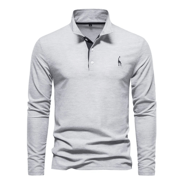 Men's long-sleeve polo shirt with elegant details made of high-quality cotton