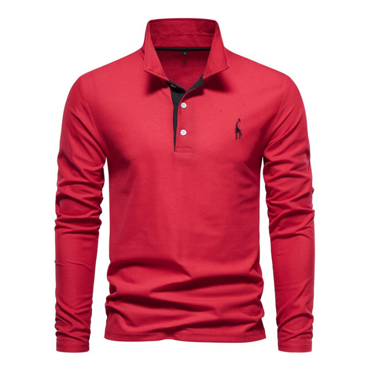 Men's long-sleeve polo shirt with elegant details made of high-quality cotton