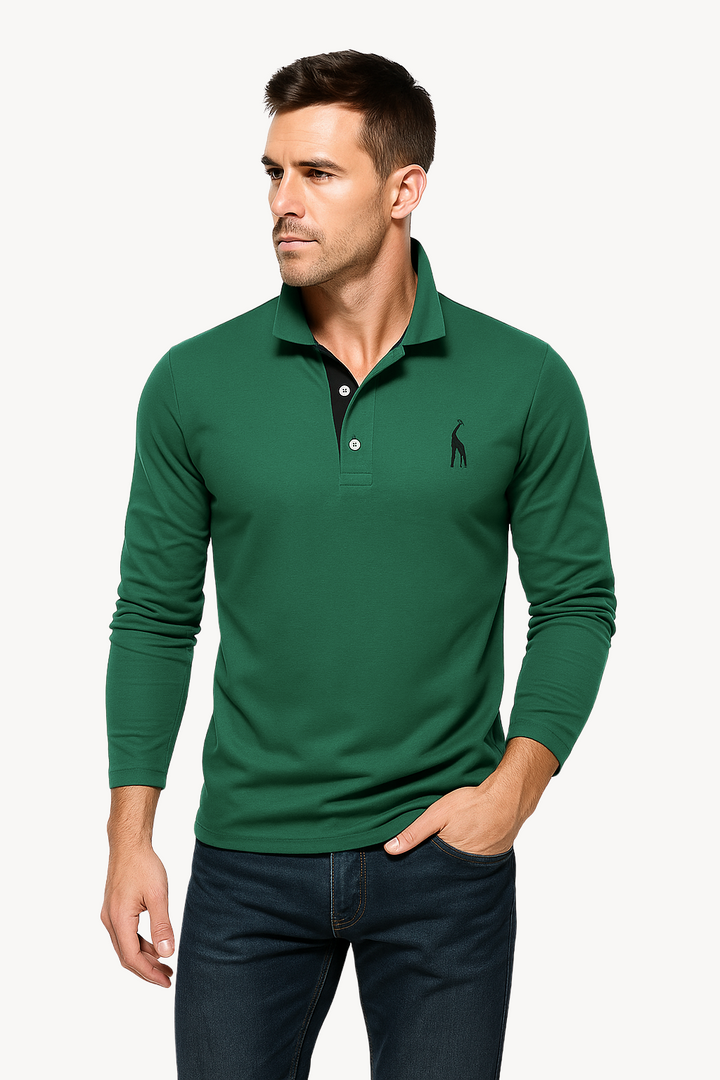 Men's long-sleeve polo shirt with elegant details made of high-quality cotton