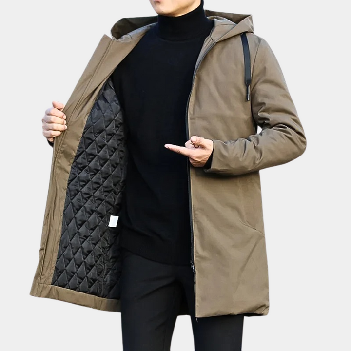 Herren-Regenjacke Lang Wasserdicht Atmungsaktiv Elegantes Design