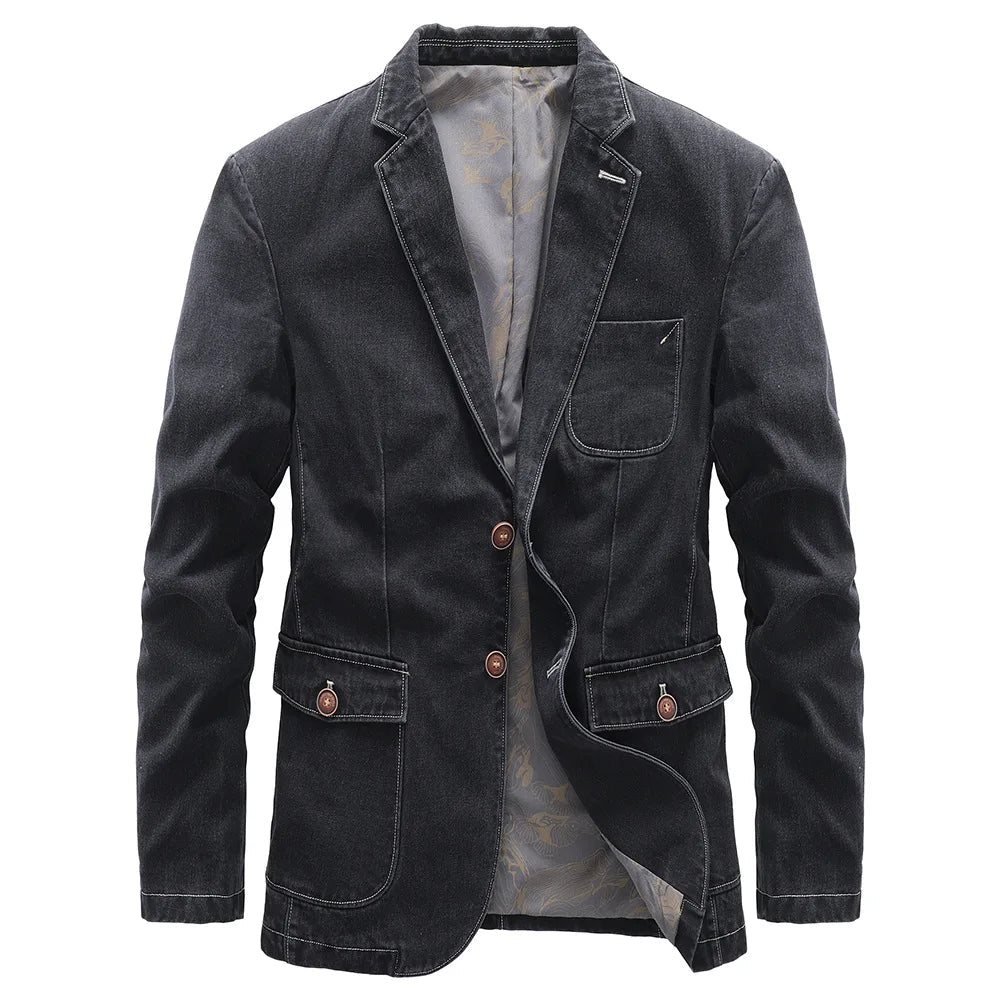 Herren Sakko Denim Lässiger Stil mit Praktischen Taschen