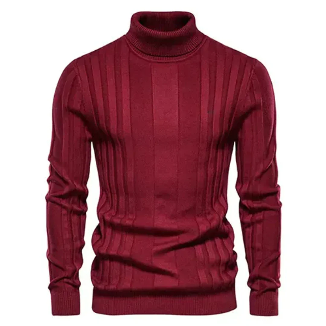 Men's knitted sweater turtleneck warm cotton classic