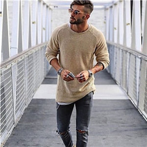 Men's sweater knit long sleeve cotton modern design