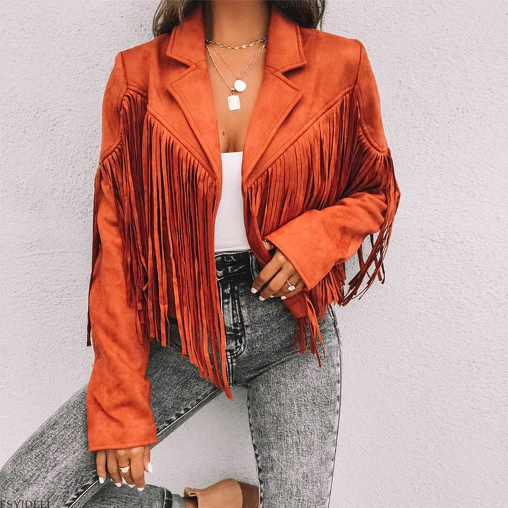 Boho Suede Fringe Jacket – Vegan Suede, Women's West Festival Coat