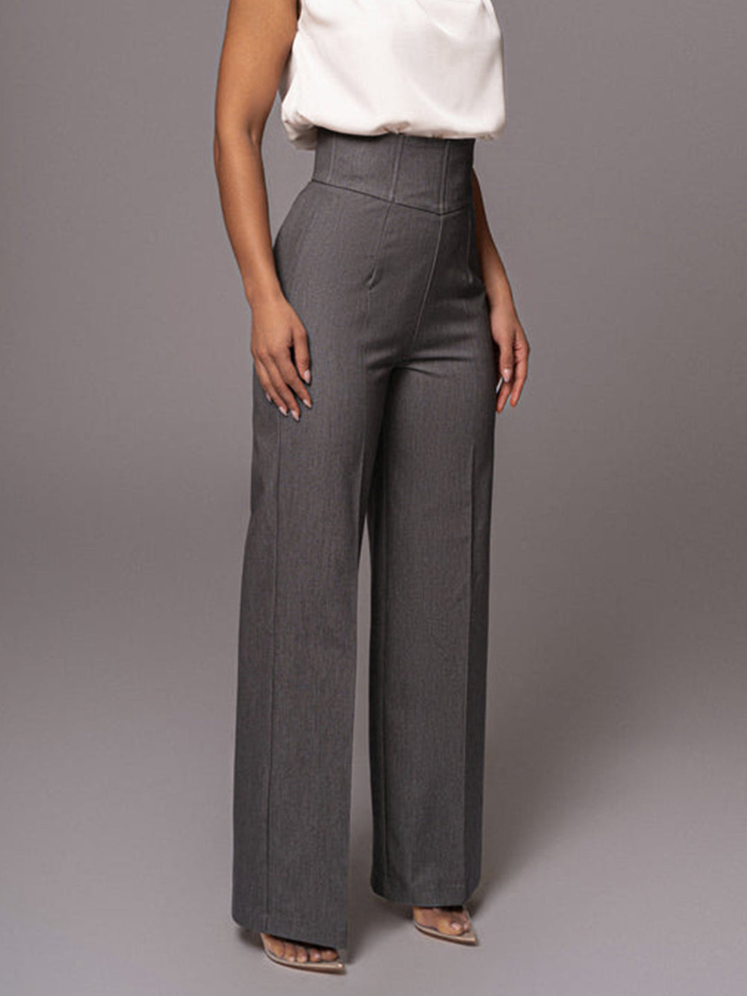 High-waisted fabric pants women straight leg fit for office and leisure