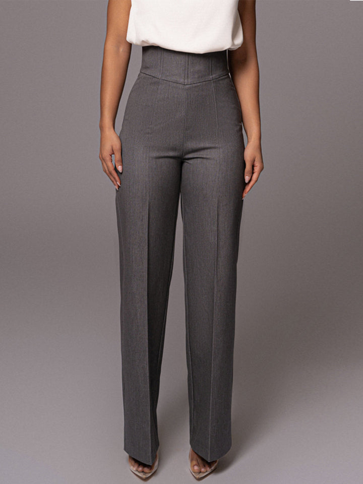High-waisted fabric pants women straight leg fit for office and leisure