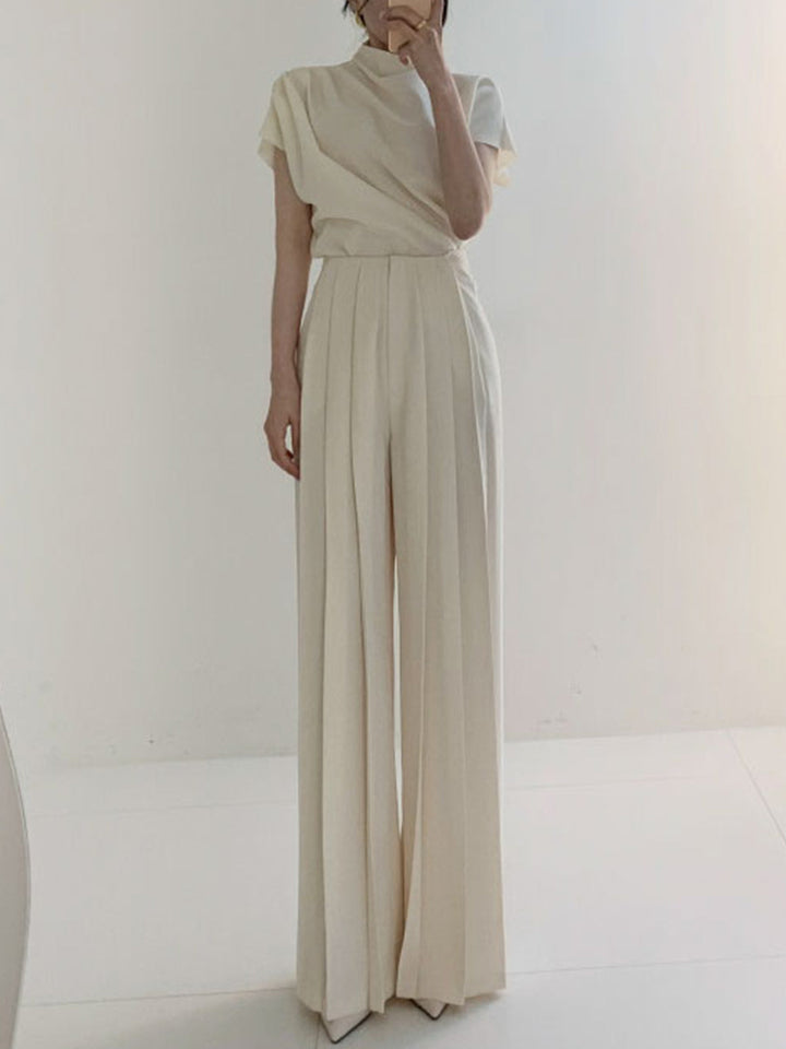 High-waisted fabric pants women wide leg polyester elegant