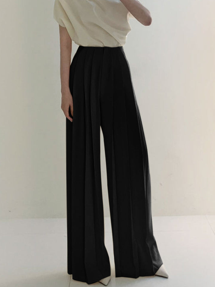 High-waisted fabric pants women wide leg polyester elegant
