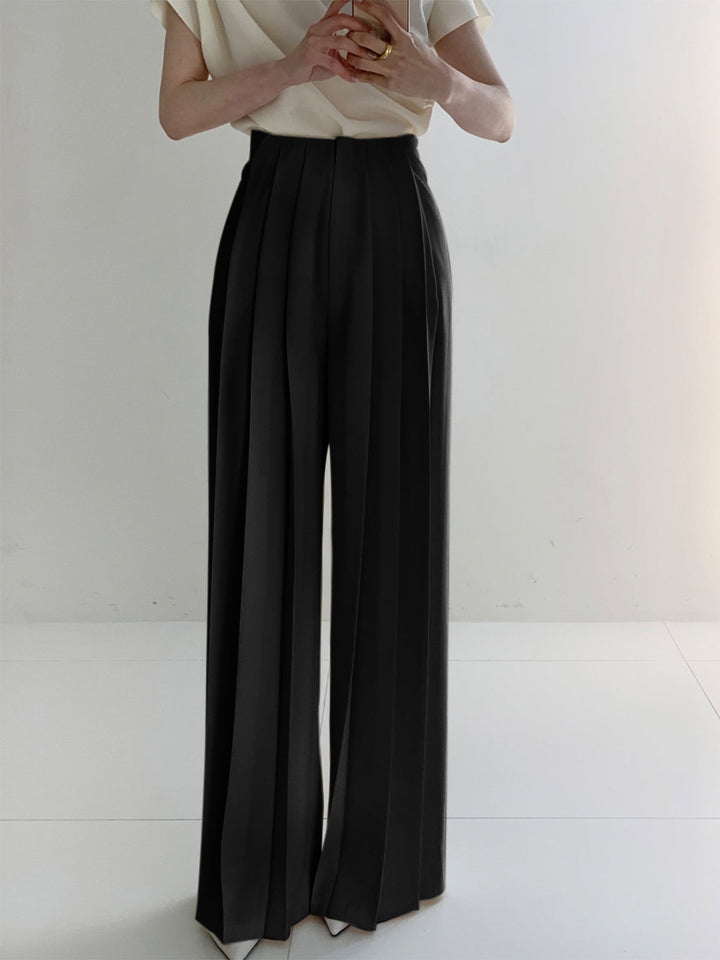 High-waisted fabric pants women wide leg polyester elegant